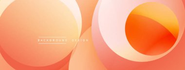 Soyut tasarım özellikleri üst üste binen turuncu daireler. Yumuşak gradyanlar modern, akışkan görsel efektler yaratır. Minimalist biçim, uygun arkaplan ögesi.