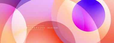Soyut renkli arkaplan. Üst üste binen daireler canlı gradyanlar oluşturur. Pembeler, portakallar, morlar. Modern tasarım ögesi.