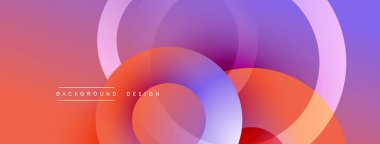 Soyut renkli çemberler çakışıyor, canlı bir gradyan arkaplan oluşturuyor. Modern tasarım elementleri akıcılık, enerji ve yenilik önerir.