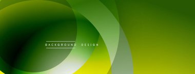 Soyut yeşil arkaplan. Üst üste binen daireler dinamik görsel efekt yaratır. Modern tasarım elementleri pürüzsüz eğimler sunar.