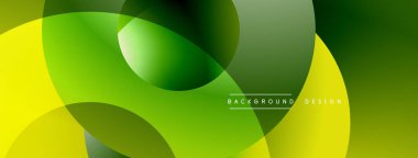 Soyut yeşil arka plan. Üst üste binen daireler dinamik görsel efekt yaratır. Sancaklar ve sunumlar için modern tasarım ögesi.