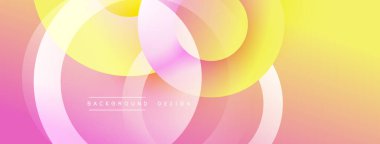 Soyut renkli arkaplan. Üst üste binen daireler dinamik değişim etkisi yaratır. Yumuşak pembeler, sarılar, mor renkler pürüzsüz bir şekilde harmanlanır. Modern tasarım ögesi.