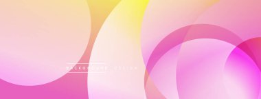 Soyut pembe, sarı gradyanlar üst üste binen daireler oluşturur. Yumuşak renk geçişleri modern arkaplan tasarımı yaratır. Minimalist estetik.
