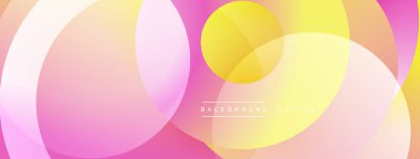 Soyut çemberler çakışıyor ve gradyan etki yaratıyor. Pembe, sarı renkler tasarımda baskın. Modern, canlı arkaplan dokusu.