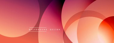 Soyut arkaplan özellikleri üst üste binen daireler, gradyanlar. Sıcak renkler tasarıma hakim, modern estetik yaratıyor. Yumuşak geçişler görünür.