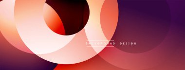 Soyut çakışan daireler canlı bir gradyan arkaplan oluşturur. Sıcak tonlar baskın, modern tasarım elementlerini işaret ediyor. Pürüzsüz geçişler görsel ahenk sunar.