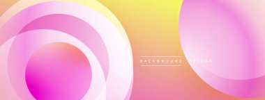 Soyut arkaplan özellikleri üst üste binen daireler, eğim renkleri. Sarı, turuncu, pembe renkler modern görsel efektler yaratır. Basit tasarım.