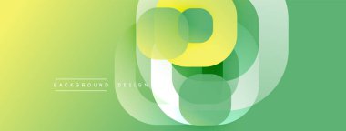 Soyut yeşil eğimli arkaplan. Üst üste binen yuvarlak kareler dinamik görsel efekt yaratır. Dijital projeler için modern tasarım ögesi.