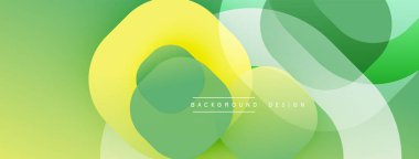 Soyut, enerjik tasarım, üst üste binen daireler. Yeşil, sarı renkler modern arkaplan yaratır. Yumuşak eğimler görsel derinlik sunar.