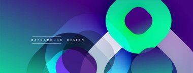 Soyut sıvı şekilleri örtüşür ve canlı renk değişimleri yaratır. Mavi, mor, yeşil renkler tasarımda baskın. Modern estetik.