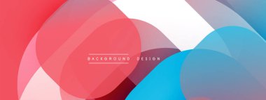 Soyut şekiller örtüşüyor, canlı kırmızı, beyaz, mavi gradyanlar oluşturuyor. Modern tasarım dinamik hareket ve pürüzsüz geçişler öneriyor.