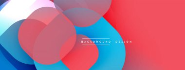 Soyut renkli şekiller örtüşür, dinamik görsel efekt yaratır. Kırmızı, mavi renkler kompozisyona hakim. Modern tasarım ögesi.