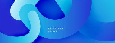 Soyut mavi şekiller üst üste binerek dinamik bileşim oluşturuyor. Yumuşak eğimler derinliği, modern estetiği akla getiriyor. Minimalist tasarım.
