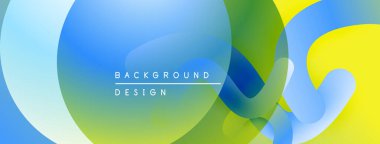 Soyut sıvı şekilleri canlı maviler, yeşiller, sarılar harmanlıyor. Modern tasarım hareketi, enerjiyi, tazeliği çağrıştırıyor. Yumuşak eğimler derinlik yaratır.