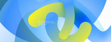 Soyut sıvı şekiller, canlı renklerin karışımı. Modern tasarım, pürüzsüz eğimler dinamik kompozisyon yaratır. Mavi, sarı, yeşil renkler egemen.