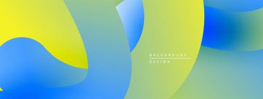 Soyut sıvı şekilleri kesişir. Renkler harmanlanır, maviler, yeşiller. Modern tasarım hareketi, enerjiyi, görsel ilgiyi çağrıştırıyor.