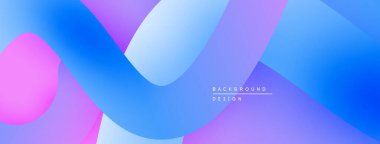 Soyut sıvı şekiller, canlı maviler, morlar modern arka plan yaratır. Yumuşak eğimler, üst üste binen biçimler hareket, derinlik.