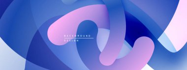 Soyut sıvı şekiller, canlı maviler, morlar, beyazlar karışımı. Modern tasarım dinamik görsel deneyim yaratır. Düzen eğimleri kompozisyona hakim.