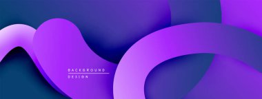 Soyut sıvı şekilleri, mor renkler baskın gelir. Gradyan geçişler derinlik yaratır, modern tasarım unsuru. Yumuşak kıvrımlar hareketi gösterir.