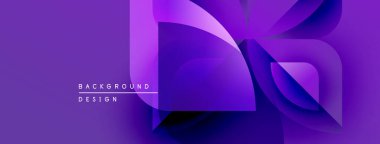 Soyut mor tasarım katmanlı şekiller, gradyanlar içerir. Dijital projeler ve sunumlar için modern arkaplan uygun. Minimalist estetik.