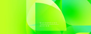 Parlak yeşil soyut arka plan. Üst üste binen şekiller dinamik görsel efekt yaratır. Dijital projeler için modern tasarım.