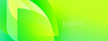 Soyut yeşil eğimler katmanlı şekiller yaratır. Modern tasarım düz geçişler, canlı renkler, basit metinler içerir.