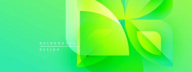 Soyut yeşil arkaplan. Üst üste binen şekiller dinamik görsel efekt yaratır. Modern tasarım elementleri yenilik ve enerji öneriyor.