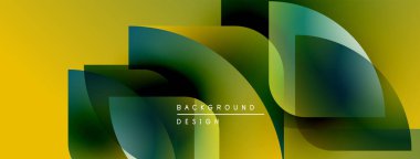 Soyut geometrik şekiller örtüşür, parlak sarı ve yeşil renkler yaratır. Arkaplan ve sunumlar için modern tasarım ögesi.