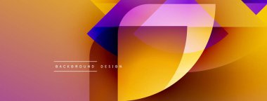 Soyut geometrik şekiller canlı turuncu ve mor renkleri harmanlarlar. Modern tasarım dinamik akışı, enerjiyi, yaratıcılığı öneriyor. Arkaplanda metin ögeleri.