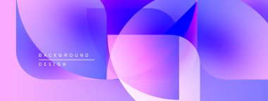 Soyut arka planda canlı mor, pembe renkler var. Üst üste binen şekiller modern, dinamik görsel efektler yaratır. Düzen eğimleri kompozisyona hakim.