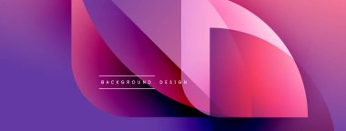 Soyut gradyan şekiller çakışıyor, dinamik görsel etki yaratıyor. Mor, pembe renkler tasarımda baskın. Metin arkaplan tasarımı okur.