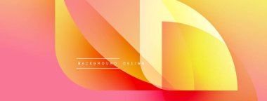 Soyut gradyan şekiller çakışıyor ve canlı bir görsel etki yaratıyor. Sıcak renkler kompozisyona hakim, enerji ve dinamizmi akla getiriyor..