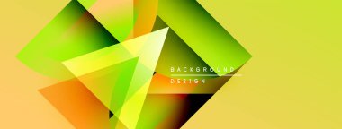 Soyut geometrik şekiller, canlı renklerin karışımı. Sarı, yeşil, turuncu renkler dinamik görsel efekt yaratır. Modern tasarım ögesi.