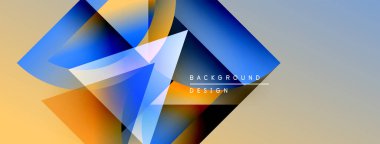 Soyut geometrik şekiller örtüşüyor, canlı renk eğimleri yaratıyor. Arkaplan sıcak, serin tonlar, modern tasarım elementleri.