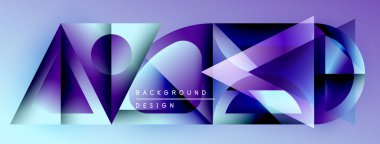 Soyut geometrik tasarım. Mor, mavi renkler kompozisyona hakim. Modern tarz, dinamik şekiller görsel ilgi yaratır. Arkaplan ögesi.