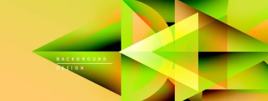 Soyut geometrik şekiller örtüşür, parlak sarı, turuncu ve yeşil renkler yaratır. Modern tasarım enerji, hareket, yenilik öneriyor.