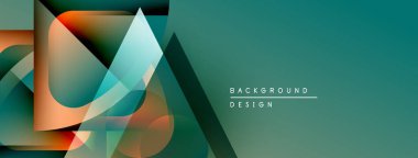 Soyut geometrik şekiller örtüşüyor, dinamik deniz mavisi ve turuncu renkler yaratıyor. Modern tasarım elementleri yenilik ve akıcılık öneriyor.