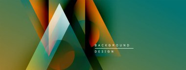 Soyut geometrik şekiller örtüşüyor, canlı renk eğimleri yaratıyor. Modern tasarım öğeleri yenilik, enerji, dinamizm öneriyor.