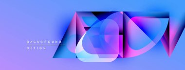 Soyut geometrik şekiller örtüşür, parlak mavi ve pembe renkler yaratır. Modern tasarım elementleri teknoloji ve yenilik öneriyor. Yumuşak geçişler bileşimi tanımlar.