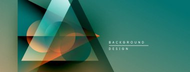 Soyut geometrik şekiller örtüşüyor, canlı deniz mavisi ve turuncu renkler yaratıyor. Sancaklar ve sunumlar için modern tasarım uygun.