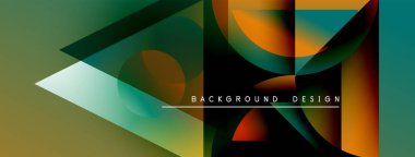 Soyut geometrik şekiller örtüşüyor, canlı renk eğimleri yaratıyor. Tasarım beyaz çizgi aksanlı metin arkaplan tasarımı içerir.