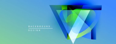 Soyut geometrik tasarım. Mavi, yeşil renkler harmanlanır. Katmanlı şekilli modern arkaplan, canlı renkler, parlak sunum.