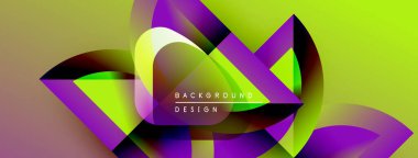 Soyut canlı tasarım, üst üste binen şekiller, gradyanlar. Sarı, mor renkler kompozisyona hakim. Modern estetik.