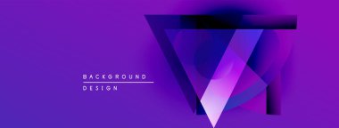 Mor soyut tasarım katmanlı geometrik şekiller içerir. Gradyan etkisi derinlik yaratır, modern estetik. Metin arkaplan tasarımı okur.