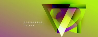 Soyut geometrik tasarım. Canlı renkler harmanlanarak, dinamik görsel efekt yaratır. Üçgen şekiller üst üste binerek katmanlı bileşim oluşturur. Modern, şık arkaplan.