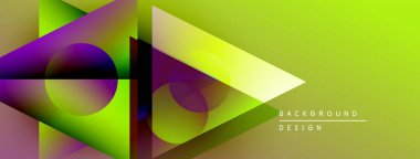 Soyut geometrik şekiller canlı renkleri harmanlarlar. Gradyan arka plan dinamik görsel efekt yaratır. Sunumlar için modern tasarım ögesi.