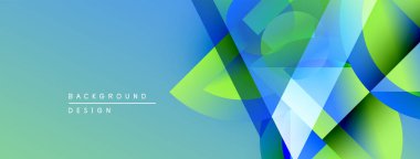 Soyut geometrik şekiller örtüşür, parlak mavi, yeşil eğimler yaratır. Arkaplan ve sunumlar için uygun modern tasarım.