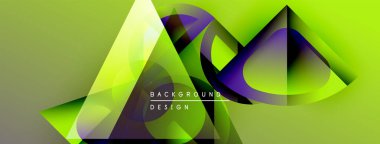 Soyut geometrik şekiller canlı yeşil, mor renkleri harmanlarlar. Dinamik kompozisyon modern arkaplan tasarımı yaratır. Yumuşak gradyanlar görsel ilgi sunar.