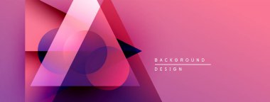 Soyut geometrik şekiller örtüşür, canlı pembe gradyan arkaplan oluşturur. Modern tasarım elementleri yenilik ve teknoloji öneriyor.