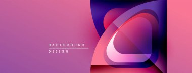 Soyut tasarım özellikleri üst üste binen daireler, gradyanlar. Pembe, mor renkler kompozisyona hakim. Modern estetik, temiz çizgiler sunar.